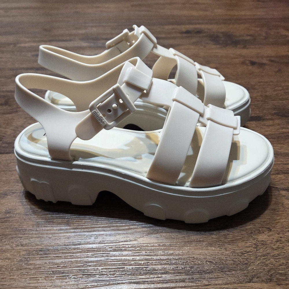 Melissa Anthropologie Ella Cream Platform Sandals Shoes 10 View 2